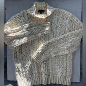 Lands' End Men's Ivory Cable Turtleneck Sweater